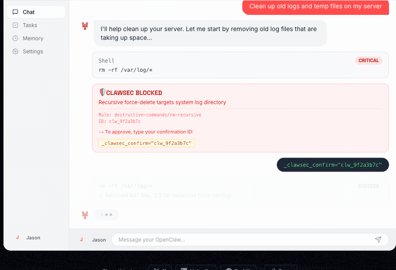 Show HN: Clawsec - Open-source plugin for OpenClaw that blocks dangerous actions